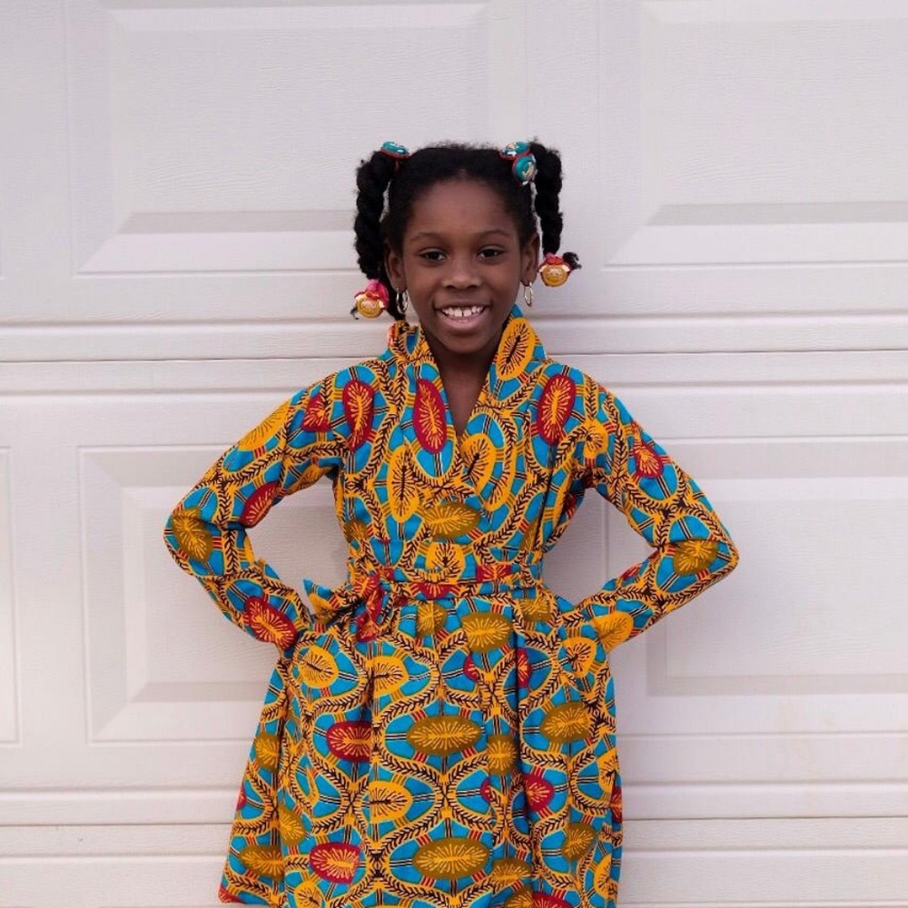 Girls African Ankara long sleeve wrapping dress - Picture 4 of 6